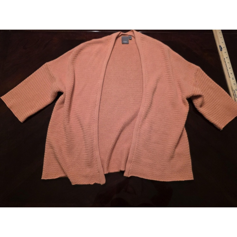ICHI Cardigan Sweater Womens‎ XS/S Pink Open Front Waffle Knit 3/4 Sleeve Shrug